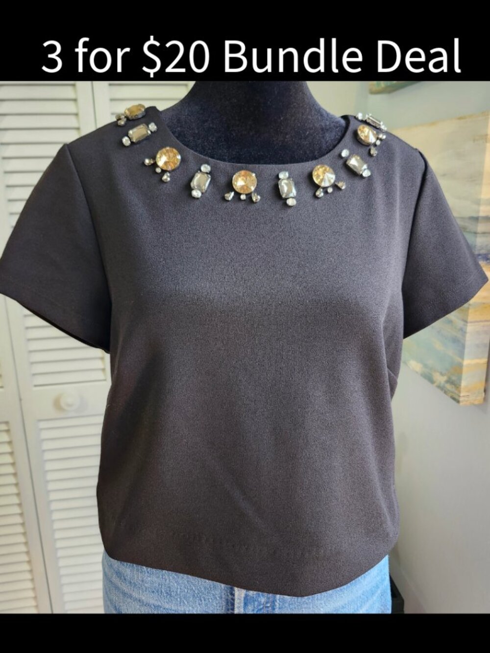 🚨 Ronnie Nicole Beaded Top size Small NWT $78 Black Gold Gems